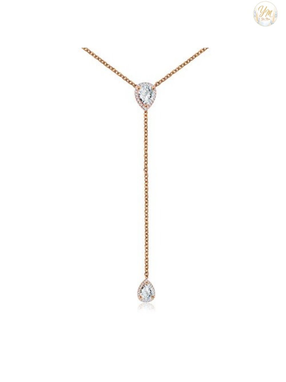 CZ Pear Drop Lariat Necklace 16" Adjustable Sterling Silver Gold Plated